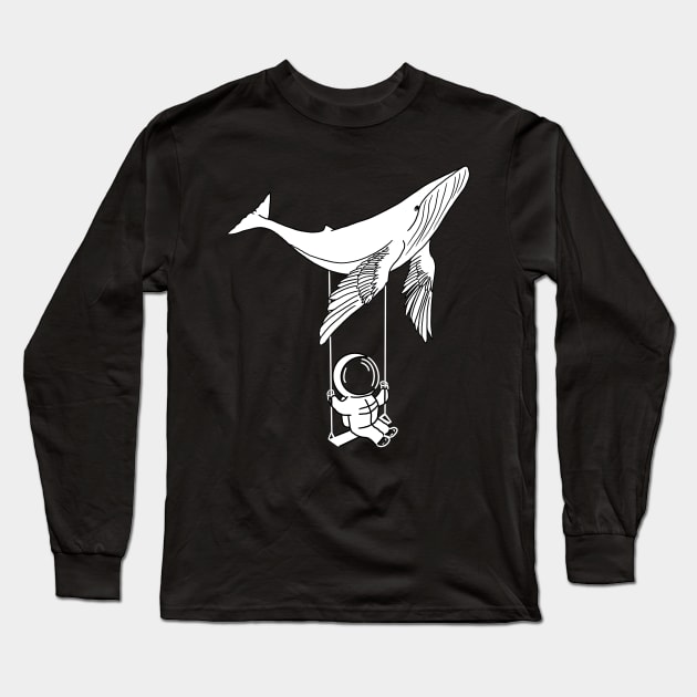 Humpback Whale with Astronaut Long Sleeve T-Shirt by Carries Design 
